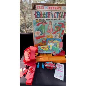 Rare 1966 Transogram CRAZEE CYCLE WACKY Motorcycle Rally Game Set Original Box.